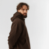 Brown oversized hoodie side profile with dropped shoulders